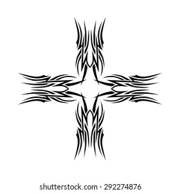 Tattoo tribal vector design sketch. Art cross decorative black ornament. Simple logo on white background. Designer isolated abstract element for arm, leg, shoulder men and women.