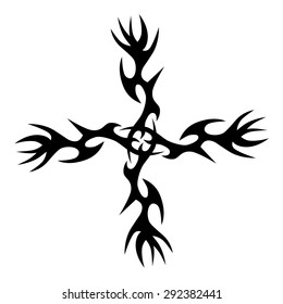 Tattoo tribal vector design sketch. Art cross decorative black ornament. Simple logo on white background. Designer isolated abstract element for arm, leg, shoulder men and women.