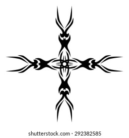 Tattoo tribal vector design sketch. Art cross decorative black ornament. Simple logo on white background. Designer isolated abstract element for arm, leg, shoulder men and women.