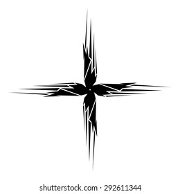 Tattoo tribal vector design sketch. Art cross decorative black ornament. Simple logo on white background. Designer isolated abstract element for arm, leg, shoulder men and women.