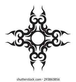 Tattoo tribal vector design sketch. Art cross decorative black ornament. Simple logo on white background. Designer isolated abstract element for arm, leg, shoulder men and women.
