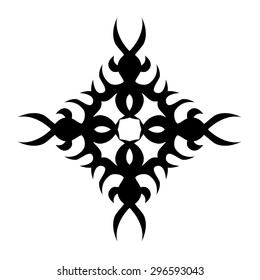 Tattoo tribal vector design sketch. Art cross decorative black ornament. Simple logo on white background. Designer isolated abstract element for arm, leg, shoulder men and women.