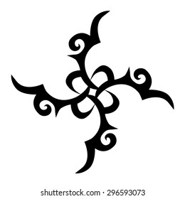 Tattoo tribal vector design sketch. Art cross decorative black ornament. Simple logo on white background. Designer isolated abstract element for arm, leg, shoulder men and women.
