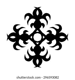 Tattoo tribal vector design sketch. Art cross decorative black ornament. Simple logo on white background. Designer isolated abstract element for arm, leg, shoulder men and women.