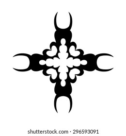 Tattoo tribal vector design sketch. Art cross decorative black ornament. Simple logo on white background. Designer isolated abstract element for arm, leg, shoulder men and women.
