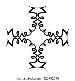 Tattoo tribal vector design sketch. Single cross pattern. Simple logo. Designer isolated abstract element for arm, leg, shoulder men and women on white background.