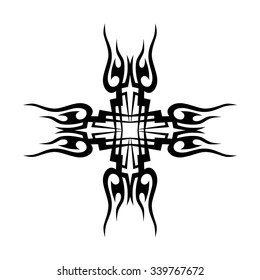 Tattoo tribal vector design sketch. Single cross pattern. Simple logo. Designer isolated abstract element for arm, leg, shoulder men and women on white background.