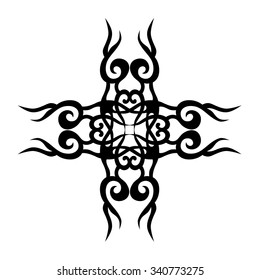 Tattoo tribal vector design sketch. Single cross pattern. Simple logo. Designer isolated abstract element for arm, leg, shoulder men and women on white background.