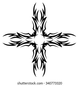 Tattoo tribal vector design sketch. Single cross pattern. Simple logo. Designer isolated abstract element for arm, leg, shoulder men and women on white background.