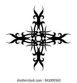 Tattoo tribal vector design sketch. Single cross pattern. Simple logo. Designer isolated abstract element for arm, leg, shoulder men and women on white background.
