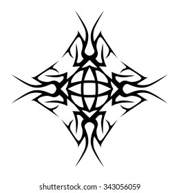 Tattoo tribal vector design sketch. Single cross pattern. Simple logo. Designer isolated abstract element for arm, leg, shoulder men and women on white background.