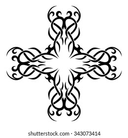 Tattoo tribal vector design sketch. Single cross pattern. Simple logo. Designer isolated abstract element for arm, leg, shoulder men and women on white background.