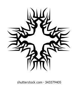 Tattoo tribal vector design sketch. Single cross pattern. Simple logo. Designer isolated abstract element for arm, leg, shoulder men and women on white background.