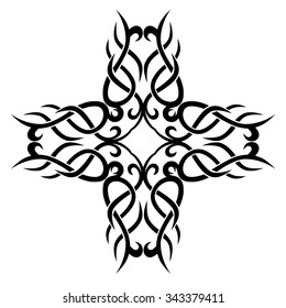 Tattoo tribal vector design sketch. Single cross pattern. Simple logo. Designer isolated abstract element for arm, leg, shoulder men and women on white background.