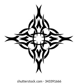 Tattoo tribal vector design sketch. Single cross pattern. Simple logo. Designer isolated abstract element for arm, leg, shoulder men and women on white background.