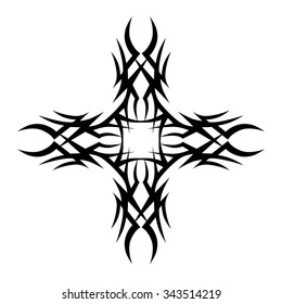 Tattoo tribal vector design sketch. Single cross pattern. Simple logo. Designer isolated abstract element for arm, leg, shoulder men and women on white background.