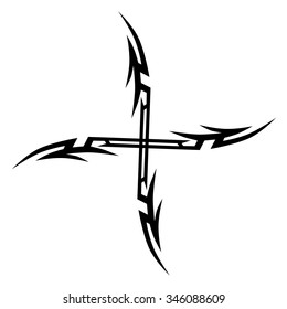 Tattoo tribal vector design sketch. Single cross pattern. Simple logo. Designer isolated abstract element for arm, leg, shoulder men and women on white background.