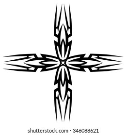 Tattoo tribal vector design sketch. Single cross pattern. Simple logo. Designer isolated abstract element for arm, leg, shoulder men and women on white background.