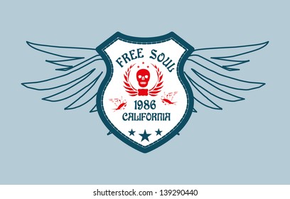tattoo tribal wings and skull shield vector art