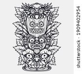 tattoo and t-shirt design black and white hand drawn totem premium vector