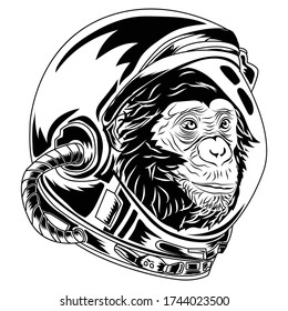 tattoo and tshirt design black and white handdrawn astronauts monkey premium vector