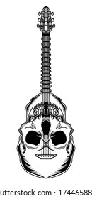 tattoo and tshirt design black and white handdrawn skull guitar premium vector