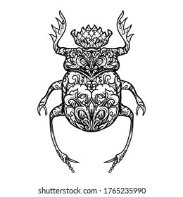 tattoo and t-shirt design black and white hand drawn illustration beetle bug engraving ornament premium vector