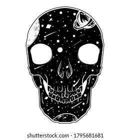 tattoo and t-shirt design black and white hand drawn skull space premium vector
