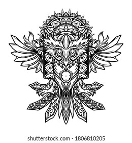 tattoo and t-shirt design black and white hand drawn owl engraving ornament  premium vector