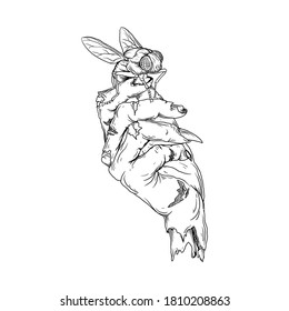 tattoo and t-shirt design black and white hand drawn zombie hand with flies premium vector