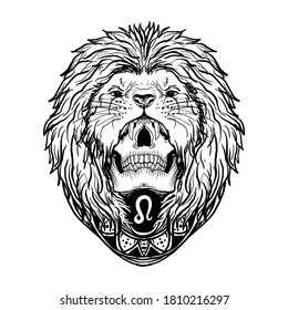 tattoo and t-shirt design black and white hand drawn leo skull zodiac premium vector