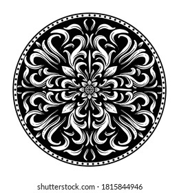 tattoo and t-shirt design black and white hand drawn circle engraving ornament premium vector