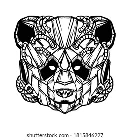 tattoo and t-shirt design black and white hand drawn panda robotic premium vector