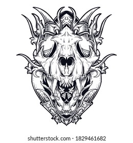 tattoo   t  shirt design black   white hand drawn tiger skull engraving ornament premium vector