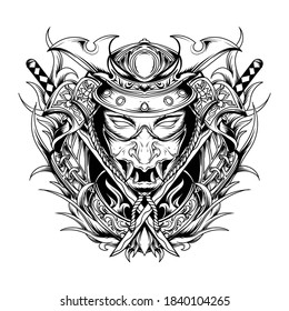 tattoo and t-shirt design black and white hand drawn ronin samurai engraving ornament