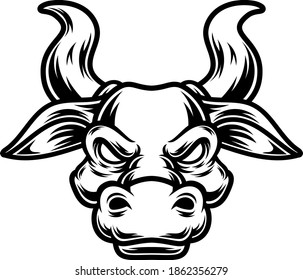 Tattoo and T-shirt design black and white Bulls Illustration