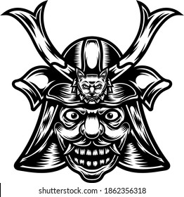 Tattoo and T-shirt design black and white Samurai Illustration
