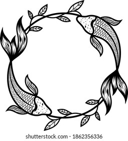 Tattoo and T-shirt design black and white Fish Illustration