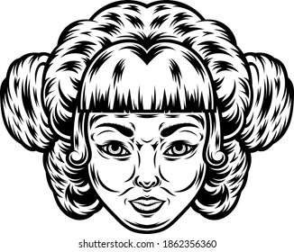 Tattoo and T-shirt design black and white Woman face Illustration