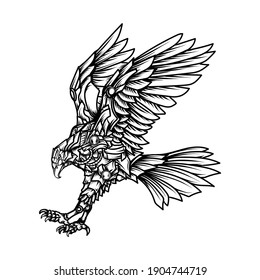 tattoo and t-shirt design black and white hand drawn robot eagle