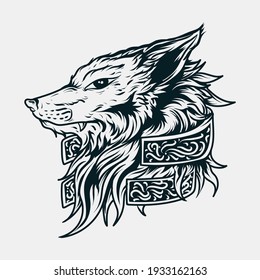 Tätowierung und T-Shirt-Design, handgezeichnet, schwarz-weißer Wolfstich