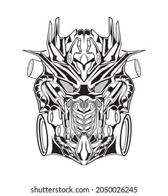 Tattoo and t-shirt design black and white hand drawn illustration mecha warrior robot head