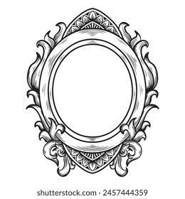 diseño de tatuaje y camiseta en blanco y negro dibujado a mano grabado ornamento marco Vector