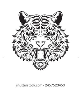 tattoo and t-shirt design black and white hand drawn  tiger engraving ornament vector