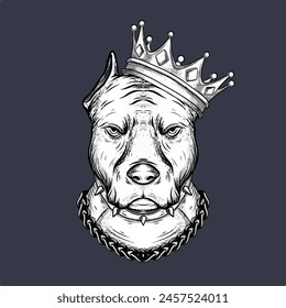 tattoo and t-shirt design black and white hand drawn dog with crown vector