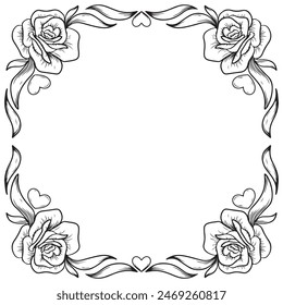 tattoo and t-shirt design black and white hand drawn flower frame engraving ornament 