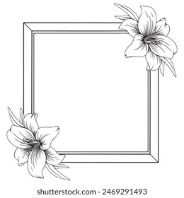 tattoo and t-shirt design black and white hand drawn rectangle flower frame engraving ornament