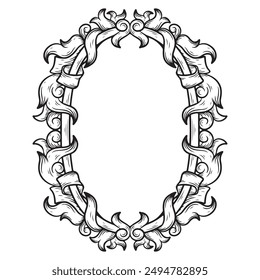 tattoo and t-shirt design black and white hand drawn engraving ornament frame vector