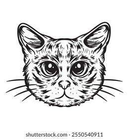 tatuagem e t-shirt design preto e branco mão desenhada cabeça de gato gravura premium