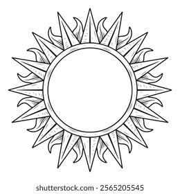 tattoo and t-shirt design black and white hand drawn engraving ornament sun frame vector	